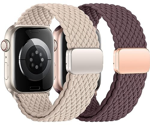 2 Piezas Correas Compatible con Correa Apple Watch 40 mm 41 mm 38 mm,Correa iWatch 44mm 45mm Ultra 49mm 42mm Hombre/Mujer,Bracelet de Nylon Elástica Magnética para iWatch Series 9 8 7 6 5 4 3 SE 2/1,F