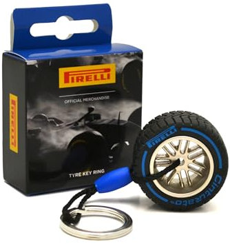 F1 Pirelli Motorsport Offizieller Merchandise-Artikel – Gummiradreifen Schlüsselanhänger – Nassregenreifen, blaue Farbe