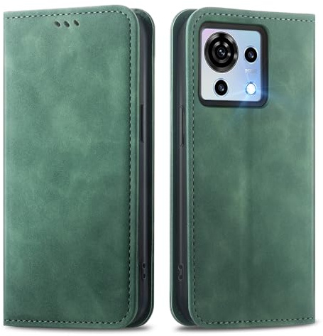 MOJIA Hülle für ZTE Blade V50 Vita, PU Folio Leder Brieftaschen Schutzhülle [Magnetverschluss], Handyhülle mit TPU Innenschale, Kartenhalter Ständerhülle. Grün