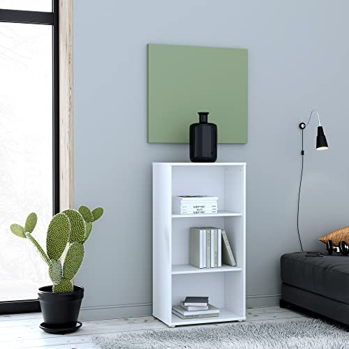 Forte TEMPRA2 weißes Bücherregal 54, Standregal modern, Wohnzimmerregal, Jugendzimmer, Büro, Regal mit 3 Einlegeböden, Holzwerkstoff, Weiß, 54 cm breit x 111,1 cm hoch x 34,8 cm tief
