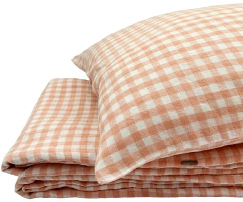 JOWOLLINA Natur Leinen Bettwäsche-Set Soft Washed Finish 180mg2 (Peach Rose, 135x200 cm, 80x80 cm)