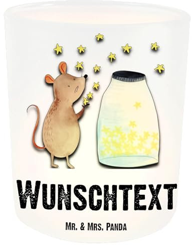 Mr. & Mrs. Panda Personalisiertes Windlicht Maus Sterne - Personalisierte Geschenke, Geburtstag, Windlichtgläser, mit Namen, Windglas, Windlichter, Wunsch, Kindergeburtstag, Teelichthalter, Geburt