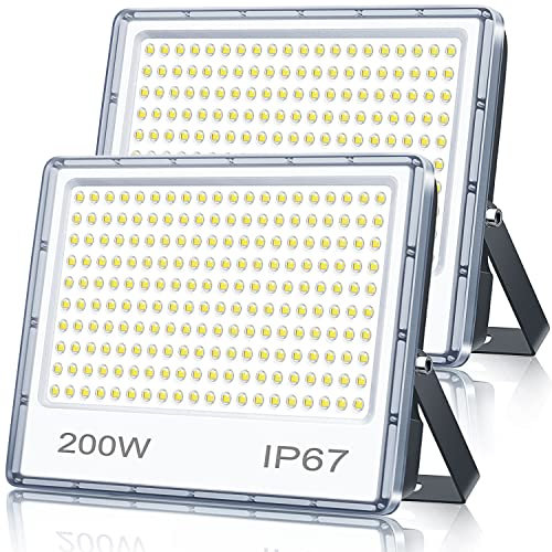 TASINUO Focos LED Exterior 200W 2 Piezas, 20000LM 7000K Blanco Frío Luces Led Exterior, IP67 Impermeable Luz Exterior, 200 LEDs Potente Lampara para Jardin, Terraza, Garaje, Fábrica