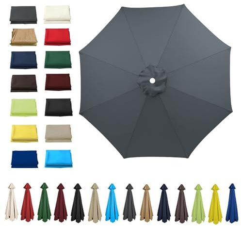 HonunGron Anti UV 50+ Auvent De Remplacement pour Parasol 2m/2,7m/3m, 6 Baleines/8 Baleines Toile De Parasol Déporté Remplacement pour Cour,Jardin,Plage,Terrasse (3m - 8 Ribs,Gris)