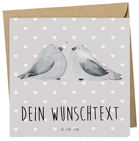 Mr. & Mrs. Panda Personalisierte Karte Turteltauben Liebe - Geschenke, Postkarte, Karten, Freundin, Paar, Grußkarten, Grußkarte personalisierbar, Tauben, personalisiert, Hochzeitstag