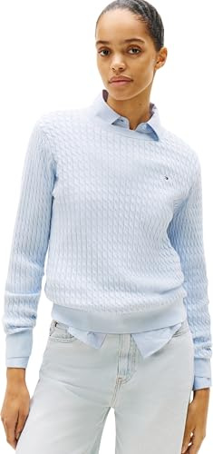 Tommy Hilfiger Damen Pullover Cable Fine Zopfstrick, Blau (Breezy Blue), S