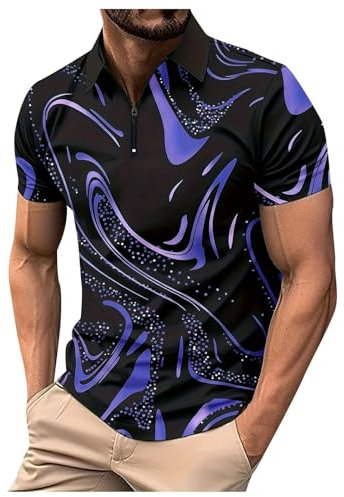 Generisch Poloshirt HerrenMuscle-Fit-Hemden, dehnbar, sportlich, schmal geschnitten, kurze Ärmel Armband Reisen (Purple, M) Tshirt Herren Sommer Poloshirts Für Herren Sport Tshirts Herren