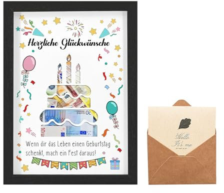 ZYKORT Geldgeschenke Geburtstag, Geburtstagskuchen Geldgeschenke Verpackung mit Grußkarte, Bilderrahmen Geldgeschenk, Bilderrahmen für Geldgeschenke, Deine Erste Million Geschenk Geburtstag