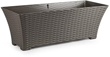 Muddy Hands Long Rattan Trough Plant Pot Outdoor Garden Flower Herb Plastic Planter Window Box (Light Brown, 60cm)