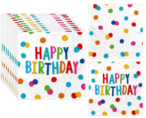 Irikdescia 20 Stück Happy Birthday Party Servietten, Buntes Punkte Design, Geburtstag Deko Tischdeko, Happy Birthday Napkins Papier für Tischdeko Geburtstag