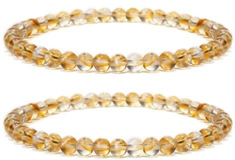 Landorilo 2 Stück Naturstein Runde Perlen Stretch Armband (4mm) für Damen Herren, Yoga Heilstein Armbänder, Freundschaftsarmband, Paar-Armband, Ersatzperlen Inklusive(2R 3A Citrin)
