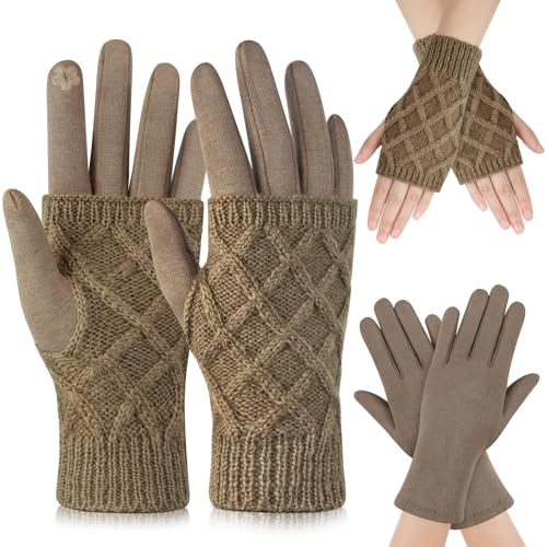MELLIEX 2-in-1 Handschuhe Damen, Warme Touchscreen Handschuhe Mode Winterhandschuhe mit Abnehmbaren Strick Armstulpen