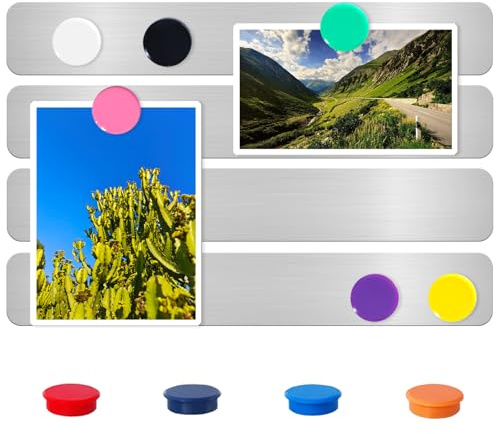 DUJEQM magnettafel memoboard pinnwand magnetisch magnetwand Selbstklebend magnetleiste, 30.77X4.77cm magnetboard Edelstahl metallband magnettafeln mit 10 Starke Magnete für Büro Fotos Fotowand 4 Stück