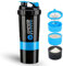 DDUP Protein Shaker Bottle, 16oz 3 Layer Twist Off GYM Shaker Cup Shake Bottle with Mix Grid and Pill & Supplement Storage,Leak Proof Shaker for Protein Shakers (Blue)