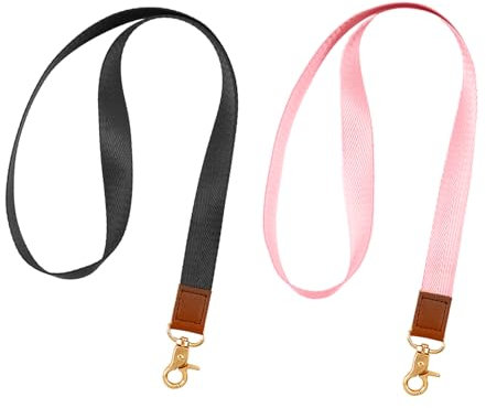 Pack Of 2 Schlüselband Schwarz Schlüsselbänder mit Leder Lanyard Schlüsselband Mit Karabiner Schlüsselband Lang Schlüsselband Männer Key Lanyards für Schlüssel Id Badge Card Holder (Schwarz+Rosa)