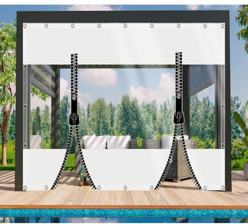 DGSFES Bâche de Protection Exterieur Bache Transparente avec œIllets 2,3mx3m,600g/m² Bache Epaisse PVC Impermeable avec 2 Porte Fermeture Eclair pour Terrasse Serre Jardin Pergola Poule