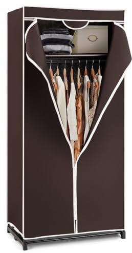 GOPLUS Kleiderschrank Stoff, Stoffschrank mit Reißverschluss & Kleiderstange, Stoffschrank Stoffkleiderschrank klappbar für Schlafzimmer, 74 x 50 x 172cm (Braun)