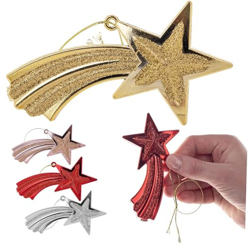 KADAX Weihnachtskugeln aus Kunststoff, bruchsichere Weihnachtsbaumkugeln, Christbaumkugeln, Baumkugeln, Weihnachtsdeko, Christbaumschmuck (Sterne, 4 Stück)