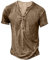 Rodawu Mens Polo Shirts Cotton Muscle Fit T Shirts Button Down Henley Shirts Golf Tops Short Sleeve Khaki T Shirt M