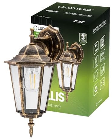 Lumiled Außenwandleuchte Vintage 230V Wandlampe Außenlampe Klassisch Wandleuchte Aluminium Braun Gold Glas IP44 Wasserdicht für E27 Leuchtmittel Outdoor Außen Garten Retro Gartenlampe