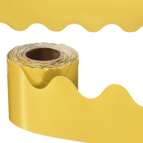 PATIKIL Bulletin Board Border, 41 Feet Poster Chalkboard Cork Decoration Trim Scalloped Borders Wall Decor for Classroom Office Locker, Light Gold
