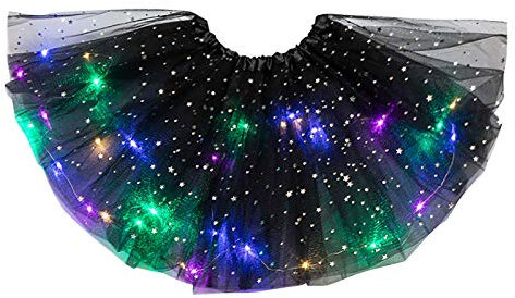 Tüllrock mit Lichterkette Karneval, Damen Tüllrock 50er Rockabilly Petticoat Tutu Unterrock Tanzrock Tütü Kurz Rock Ballett Cosplay Festliche Karneval Kostüm Faschingskostüme