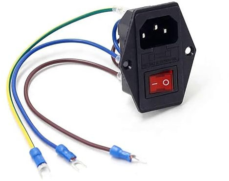 Enchufe C14 para dispositivos fríos, con interruptor rojo de 4 pines, 6 A/250 V, fusible y cables de conexión, 3 pines, 220-250 V/10 A, audio para dispositivos fríos, conector hembra