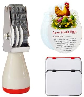 Aunewrick Egg Dater Kit, Date Stamp, 2 Fade-Resistant Inks (Red & Black), Stamper Pad, 50 Farm Fresh Eggs Instructions, for Chicken Duck Turkey Eggs