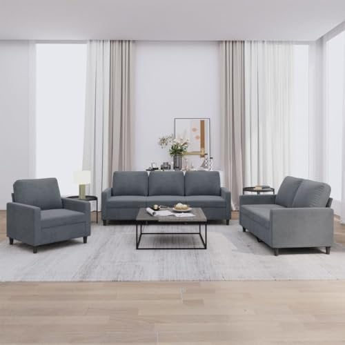 Gecheer Sofagarnitur 3-TLG.Sessel Couch mit Kissen, Sofa Wohnzimmersofa mit Armlehnen,Couchgarnitur Designsofa Sitzmöbel Polstermöbel, Dunkelgrau Samt