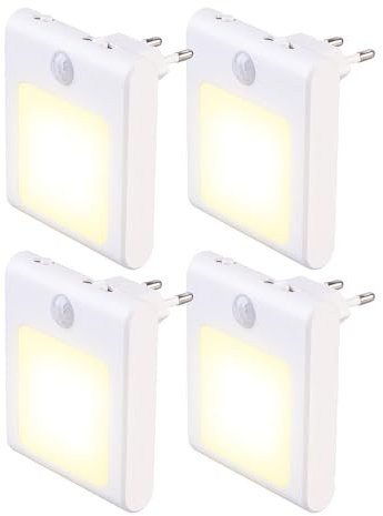 Lunartec LED-Orientierungsleuchte: 4er-Set Steckdosen-LED-Nachtlicht, dimmbar, Licht- & Bewegungssensor (Nachtlicht Steckdose hell, Lampe innen Bewegungsmelder, Toilette)