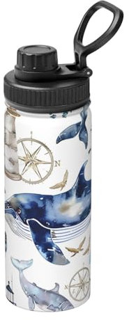 Edelstahl-Wasserflasche, Wal, Leuchtturm, isolierte Wasserflaschen mit Tragegriff, für Sport, Fitnessstudio, Reisen, BPA-frei, 530 ml