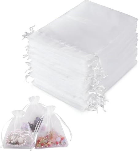 AONAYO 50 Stück Organzasäckchen,Organzasäckchen 15x20cm,Organza Säckchen,Schmucksäckchen,Geschenksäckchen,Organzabeutel Mit Kordelzug,Kordelzug Geschenkbeutel Für Weihnachten,Hochzeit,Festival Party