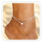 ESHIONER Bracelet De Cheville Pour Femme Acier Inoxydable Argenté Bicouche Pied Plage Coeur Pendentifs Bracelet Etanche Bijoux Bracelets Chaine De Cheville Femme