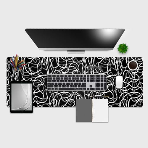 Giallobus - Tappetino scrivania - Fantasia - Vinile - 120x40cm - 87 - White wiggle - Tappetino mouse, sottomano tavolo pad, copri scrivania antiscivolo