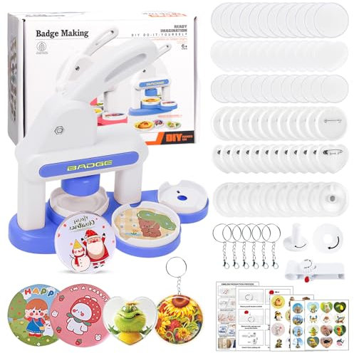 35+55 mm Buttonmaschine, 3-in-1 button Maker Maschine Buttons Selber Machen, DIY Button Maker Pin Button Maschine Set Mit 42 Zubehörteilen & Kreisschneider, für Abzeichen, Spiegel, Brosche