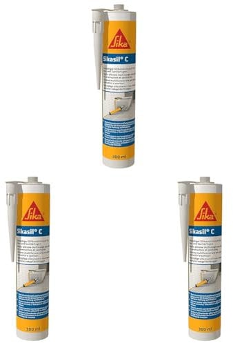 Sika - Sikasil C Transparent - Sanitär Silikon für Bad und Küche - Kartusche 300ml - Schutz vor Schimmel - zum Verfugen und Abdichten (Packung mit 3)
