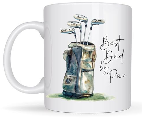 Personalised Best Dad by Par Golf Mug – Custom Name Golf Clubs – Father’s Day Gift for Golf-Loving Dad, Grandad, Papa – Funny Golf Mug – Unique Present from Kids