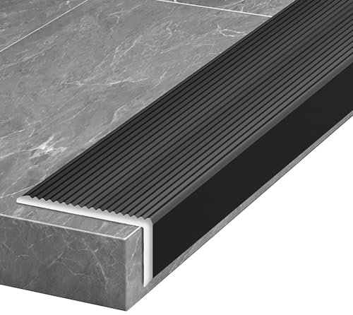 Kantenschutz für den Außenbereich, Metall, Kantenschutz und Nasenleiste, verstellbare Länge, rutschfeste Sicherheitsstreifen für Treppen, schwarz, 4 x 2 cm