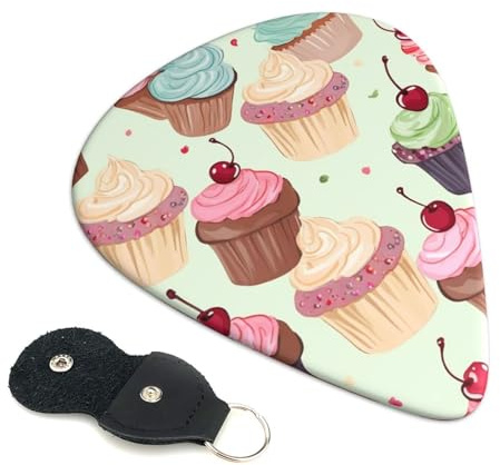 Gitarrenplektren mit Halter, personalisierbar, rutschfest, für elektrische Ukulele, Bass, Cupcakes, tragbar, 0,96 mm, 6 Stück