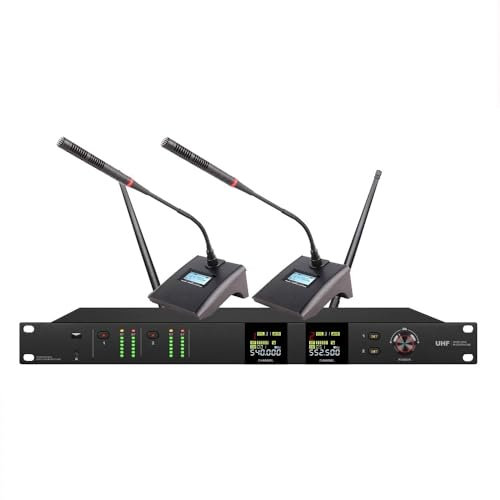 Genérico Micrófono Inalámbrico para pc Conferencias, Micrófono Doble Cuello de Ganso, Frecuencias Ajustables, MSEU2900