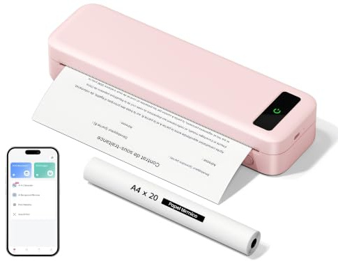 Portable Thermal Printer A4 Inkless Wireless Bluetooth Small Mobile - Pink | Compatible with iOS, Android, Receipt Printer for Home Use, Office & School, 160 Sheets at Full Charge, With 1 Thermal Roll