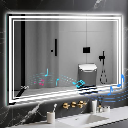 Archaluxe Bathroom Mirror with LED Light: 100x70cm Illuminated Wall Mounted Bluetooth LED-Bathroom-Mirror with Shaver Socket Anti-Fog 3 Colors Dimmable Memory Function Smart Mirror Horizontal/Vertical