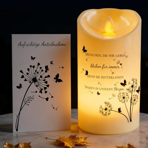 TaimeiMao LED Trauerkerzen, LED Grabkerze mit Trauerkarte | Outdoor Wasserdichte Flammenlose Kerze, Grablicht, Gedenkkerze für Verstorbene, Trauergeschenk