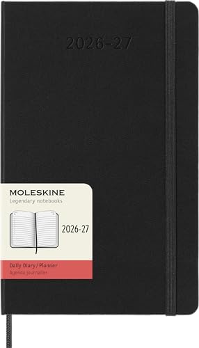 Moleskine Agenda Giornaliera 2026 2027 - Agenda 18 Mesi Con Copertina Rigida e Chiusura Elastica, Colore Nero, Formato Large 13 x 21 cm