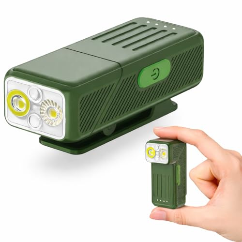 Mini EDC Clip-On Torch, Rechargeable Running Light with 90° Rotating Head | 10 Lighting Modes, Waterproof Hands-Free Design for Night Running, Dog Walking, Cycling, Outdoor Work and Emergencies, Olive