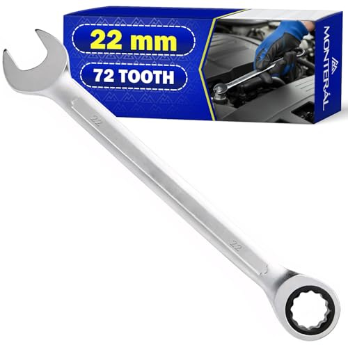 MONTERAL Llave Fija con Carraca de 22 mm 72 Dientes - Llave Trinquete Combinada Fabricada en Acero Aleado CrV