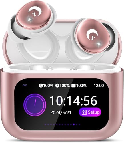 Wireless Earbuds with Smart Touch Screen, 2026 Mini Sleep Earbuds Bluetooth 5.4 Headphone In Ear with Noise Cancelling Mic, 48H Playtime Hi-Fi Stereo Sound, 5 EQ Modes/IP7 Waterproof Ear Buds Rose