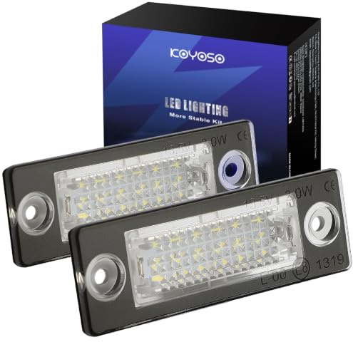 KOYOSO Kennzeichenbeleuchtung LED für V-W T5 T6 Golf Touran Caddy Passat B6 Jetta 6000K Weiß, Helle, Fehlerfreie 18 SMD 2835-Chips CAN-Bus Fähig Rücklicht-Reparatursatz, 2 Stück