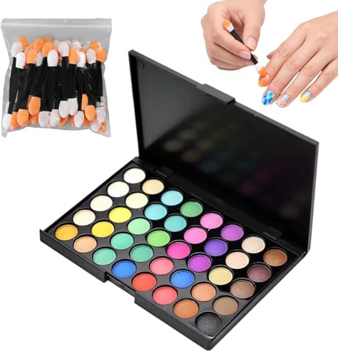 Nagelpuder Set 40 Farben mit Applikatoren, Profi Nail Art Pigment Palette, Chrome Nail Powder, Buntes Nageldesign Zubehör für DIY Maniküre & Salon, Chrome Powder Nails