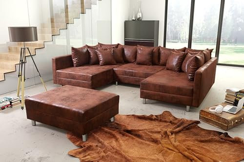 Kuechen-preisbombe Wohnlandschaft Sofa Couch Ecksofa Eckcouch in Mikrofaser Vintage braun Minsk XXL